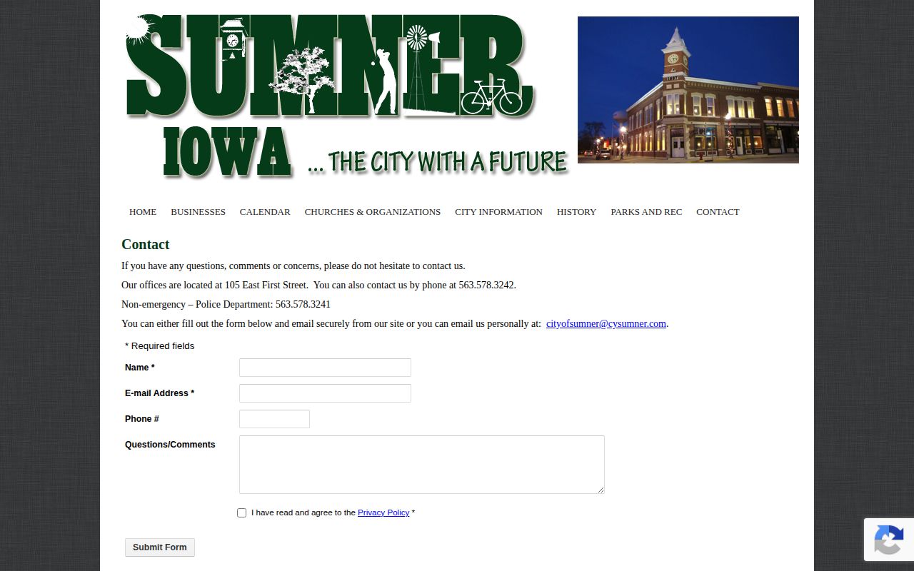 Official City of Sumner contact page with police non-emergency information
