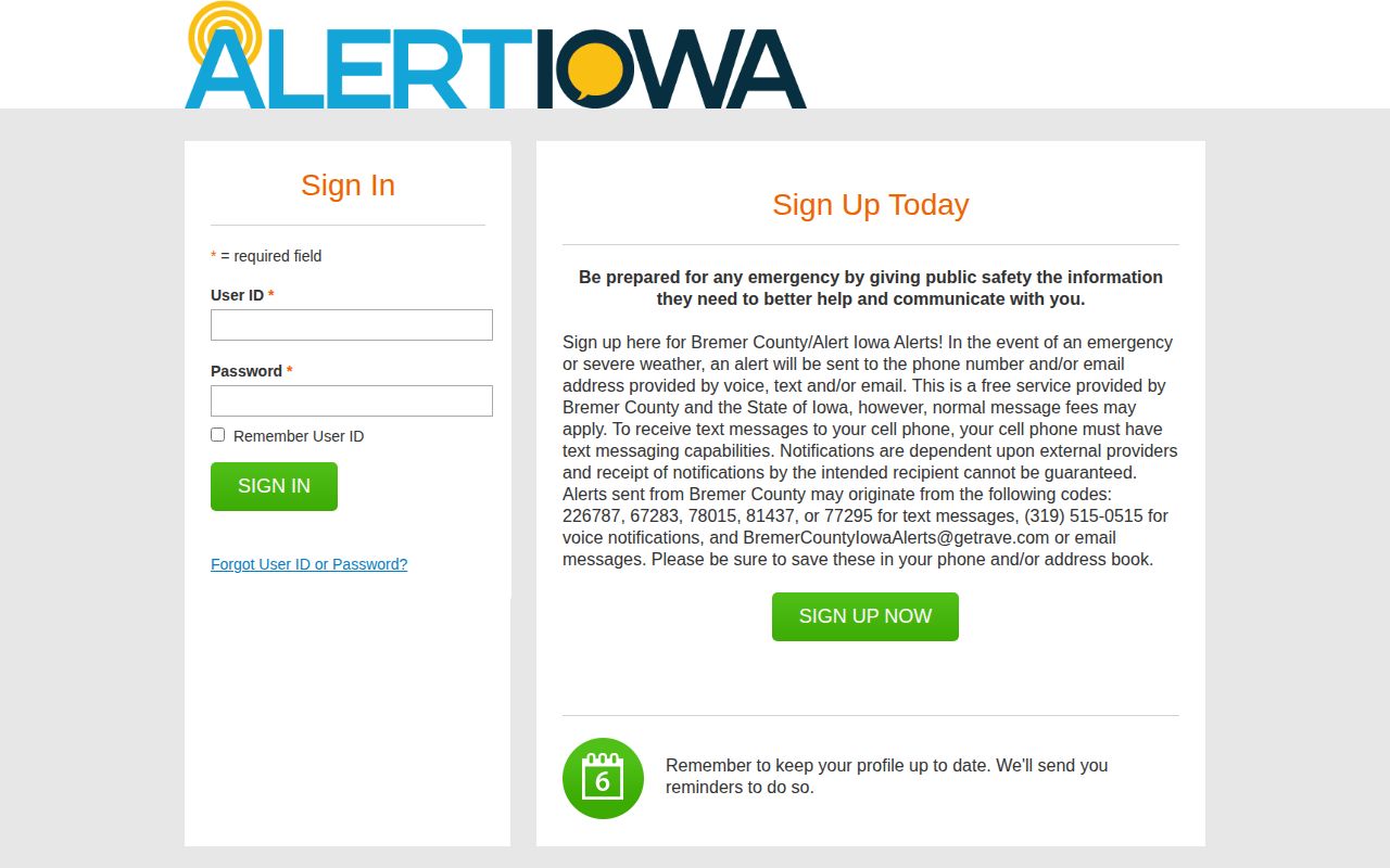 Bremer County Smart911 and Alert Iowa enrollment screen