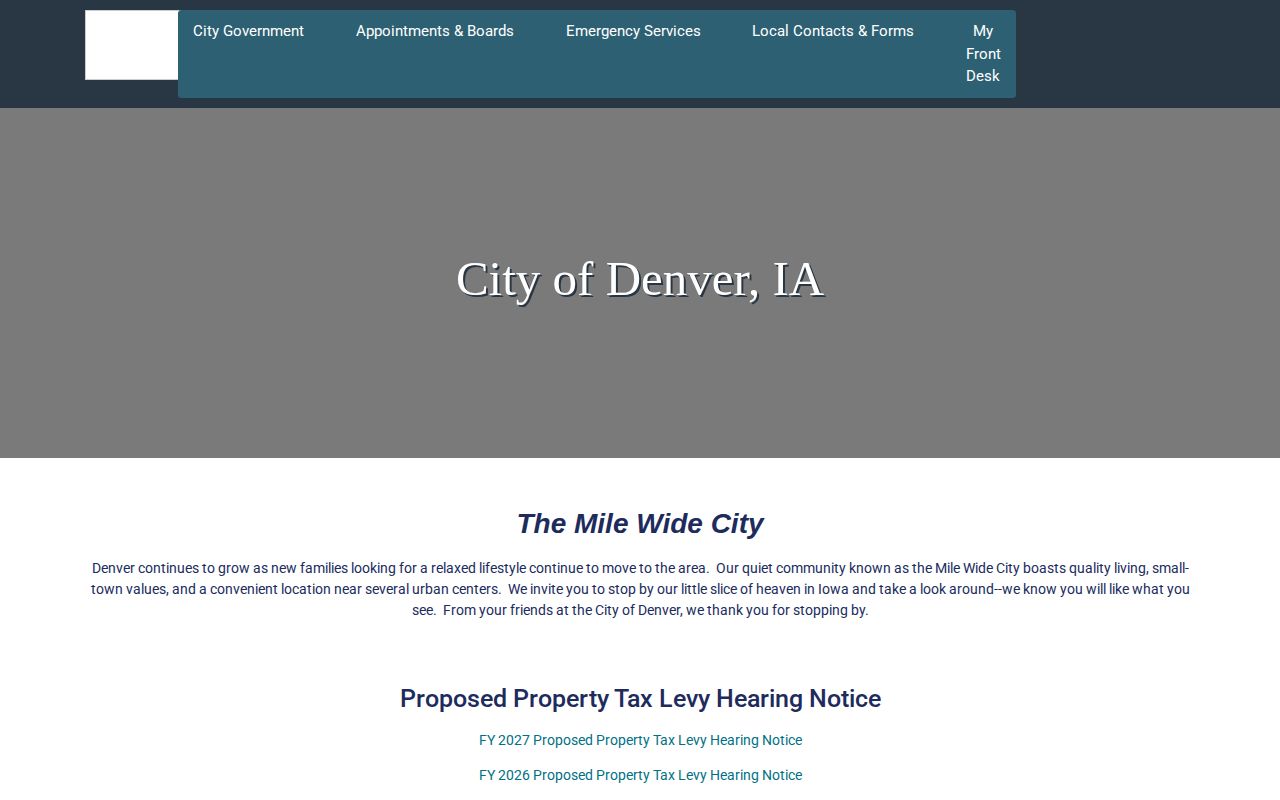 Official City of Denver Iowa municipal portal used to identify records contacts