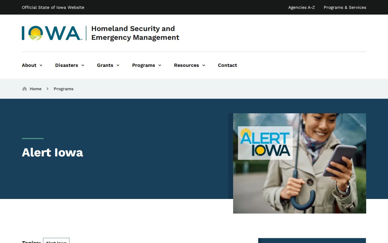 Iowa Homeland Security Alert Iowa program page