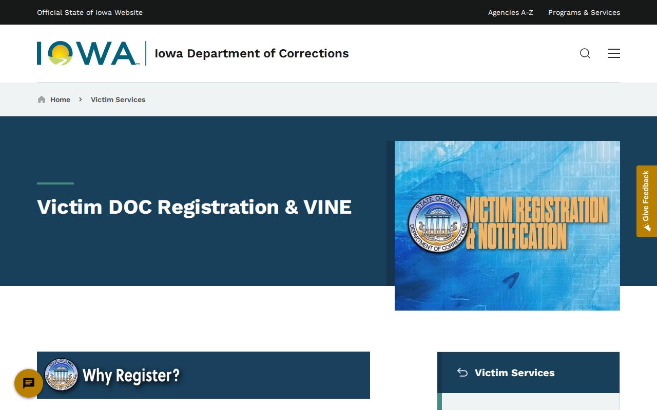 Iowa Department of Corrections VINE registration information