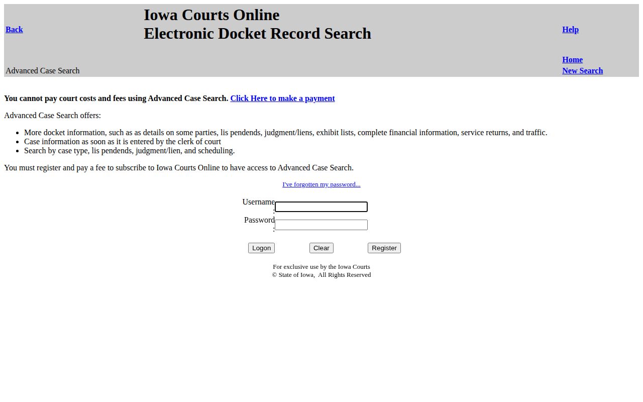 Iowa Courts Online case search portal