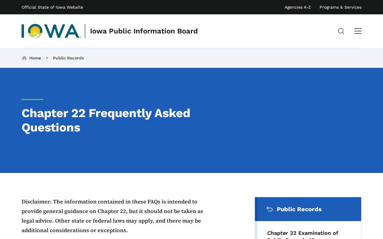 Iowa Public Information Board Chapter 22 records information